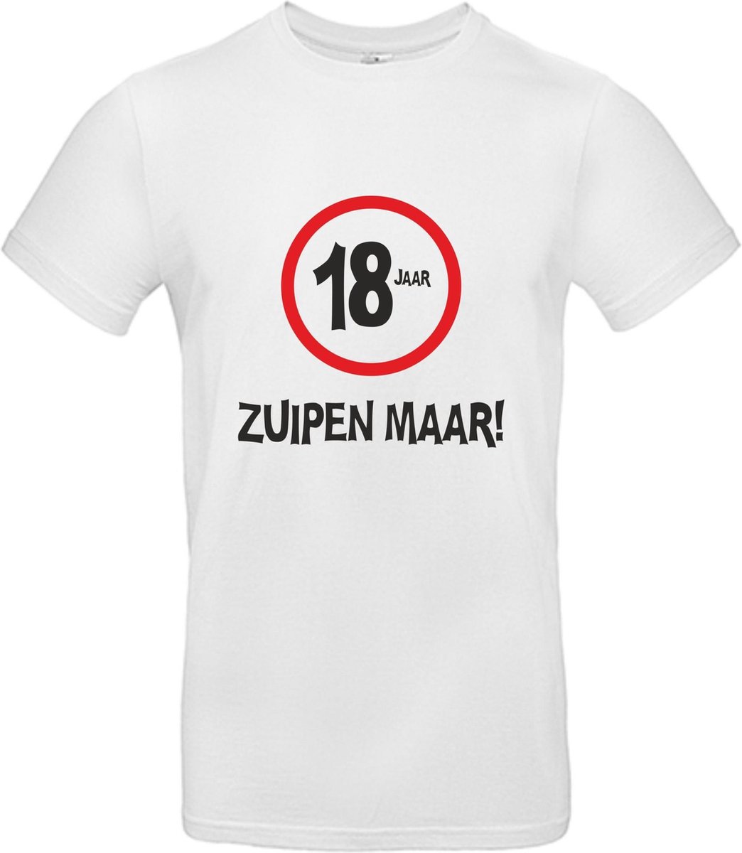 T-shirt 18 jaar zuipen maar | Verjaardag 18 jaar | 3XL Wit